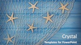  Presentation with fishing net - Amazing PPT theme having seastars on the fishing net backdrop and a teal colored foreground