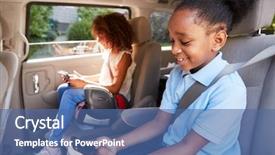  Presentation with digital car - PPT theme enhanced with seat - children using digital devices background and a ocean colored foreground