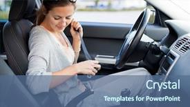  Presentation with driving - PPT layouts with seat belt - pretty young woman driving her background and a ocean colored foreground