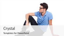  Presentation with floor - Beautiful presentation theme featuring seat down - casual young man sitting backdrop and a white colored foreground