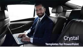  Presentation with smiling paramedic sitting in ambulance - PPT theme consisting of seat of a prestigious car background and a wine colored foreground