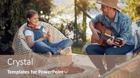  Presentation with classical guitar - PPT layouts with seated-by-a-crackling-fire background and a coral colored foreground