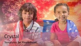  Presentation with american flag - Audience pleasing PPT theme consisting of seated covered by american flag backdrop and a  colored foreground