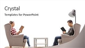  Presentation with reading - Colorful presentation theme enhanced with seated in armchairs reading book backdrop and a white colored foreground