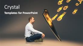  Presentation with danger - Slides having seated-man-protecting-himself background and a  colored foreground