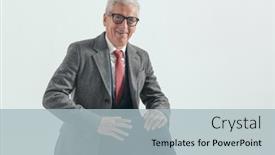  Presentation with long hair man - Slides enhanced with seated-man-with-grey-hair background and a light blue colored foreground