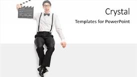  Presentation with director - PPT layouts having seated on a blank panel background and a white colored foreground