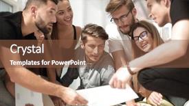  Presentation with business plan - Colorful slide deck enhanced with seating chart - young business team discussing backdrop and a  colored foreground