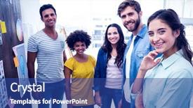  Presentation with young business people - Colorful theme enhanced with seating chart - young creative business people backdrop and a ocean colored foreground