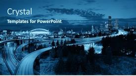  Presentation with seattle - Amazing PPT theme having seattle city view with urban architecture and traffic light trail backdrop and a ocean colored foreground