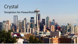  Presentation with seattle - PPT theme enhanced with seattle panorama background and a light blue colored foreground