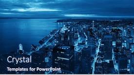  Presentation with seattle - Colorful PPT theme enhanced with seattle-rooftop-panorama-view backdrop and a navy blue colored foreground