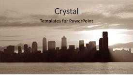  Presentation with urban buildings - Slide deck enhanced with seattle sunrise skyline silhouette view background and a mint green colored foreground