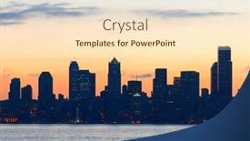  Presentation with urban buildings - Beautiful presentation theme featuring seattle-sunrise-skyline-silhouette-view backdrop and a lemonade colored foreground