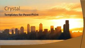  Presentation with urban buildings - Presentation design featuring seattle sunrise skyline silhouette view with urban office buildings background and a yellow colored foreground
