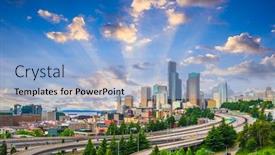  Presentation with seattle - Cool new PPT layouts with seattle washington usa downtown city skyline over highways at dusk backdrop and a light blue colored foreground