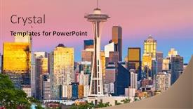  Presentation with seattle - Slides with seattle-washington-usa-downtown-city background and a coral colored foreground