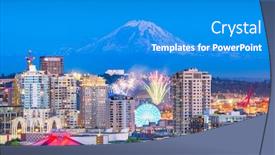  Presentation with seattle - Presentation design having seattle washington usa downtown skyline with mt rainier and a fireworks show below background and a teal colored foreground