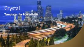  Presentation with highways - Presentation theme having seattle-washington-usa-downtown-skyline background and a cobalt blue colored foreground