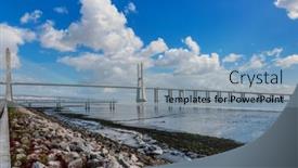  Presentation with bridge - PPT theme featuring seaview-on-vasco-da-gama background and a light blue colored foreground