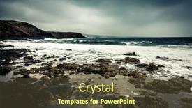  Presentation with rocky shore - Slide set with seawaves on a rocky shore at magnificent dusk background and a tawny brown colored foreground