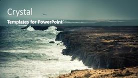  Presentation with rocky shore - Colorful slide set enhanced with seawaves on a rocky shore at magnificent dusk backdrop and a ocean colored foreground