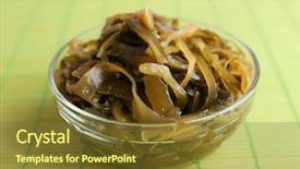  Presentation with seaweed - Audience pleasing presentation design consisting of seaweed in glass bowl on bamboo mat background backdrop and a tawny brown colored foreground