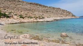  Presentation with greek - Cool new PPT theme with secluded-pebble-beach-at-kania backdrop and a coral colored foreground
