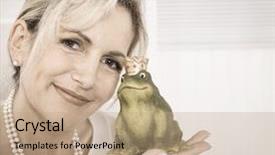  Presentation with older woman - Cool new slide deck with second half - single attractive older woman backdrop and a coral colored foreground