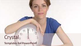  Presentation with white and black woman climbing ladders - Colorful PPT theme enhanced with second half - young woman holding a clock backdrop and a lemonade colored foreground
