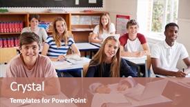  Presentation with classroom - Slide set having secondary learning - portrait of students sitting background and a coral colored foreground