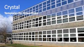  Presentation with school building - PPT theme featuring secondary or comprehensive school building background and a teal colored foreground