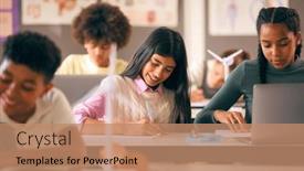  Presentation with high school students - Presentation theme featuring secondary-or-high-school-students and a coral colored foreground