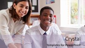  Presentation with pupil - Audience pleasing theme consisting of secondary school lesson - portrait of teacher helping pupil backdrop and a  colored foreground