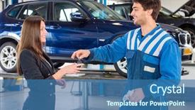  Presentation with car dealer - Slide deck with her new used second background and a ocean colored foreground