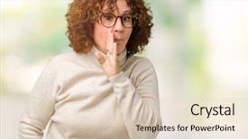  Presentation with middle ages portrait - PPT layouts having secrecy - beautiful middle ager senior woman background and a lemonade colored foreground