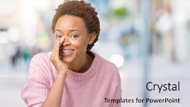  Presentation with talk - Slide deck consisting of secrecy - beautiful young african american woman background and a  colored foreground