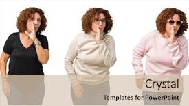  Presentation with woman covering man mouth hand - Beautiful PPT layouts featuring secrecy - collage of middle age senior backdrop and a  colored foreground