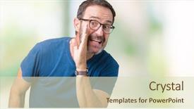  Presentation with woman covering man mouth hand - Amazing slides having secrecy - handsome middle age hoary senior backdrop and a soft green colored foreground
