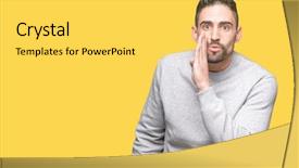  Presentation with prehistoric man - Audience pleasing PPT layouts consisting of secrecy - young handsome man wearing sweatshirt backdrop and a yellow colored foreground