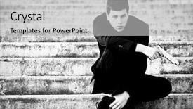  Presentation with steps - Presentation theme consisting of secret agents - young armed gun waiting background and a light gray colored foreground