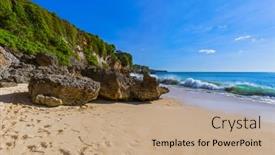  Presentation with indonesia - Colorful PPT theme enhanced with secret-beach-in-bali-indonesia backdrop and a coral colored foreground