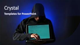  Presentation with computer hacker - Colorful slide set enhanced with secret code - hacker with computer and laptop backdrop and a  colored foreground