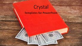  Presentation with blank note book and wooden - Presentation theme enhanced with secret economy - book with nested dollar banknotes background and a red colored foreground
