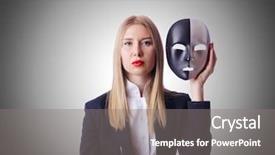  Presentation with hypocrisy - Colorful presentation design enhanced with secret identity - woman with mask in hypocrisy backdrop and a  colored foreground