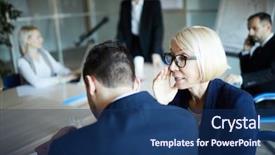  Presentation with female - Cool new presentation with secret meeting - mature blonde female in formalwear backdrop and a  colored foreground