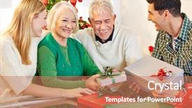  Presentation with multicultural senior citizen - Theme featuring secret santa - happy senior citizens celebrating christmas background and a coral colored foreground