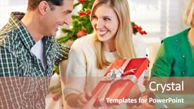  Presentation with secret - Beautiful slides featuring little indian girl holding christmas gifts in red cloths or santa clause hat and attire standing isolated over white or blue background or in drawing room with christmas tree in the background backdrop and a dark gray colored foreground.