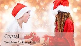  Presentation with christmas kids - Presentation theme with secret santa - two sweet kids with christmas-presents background and a  colored foreground