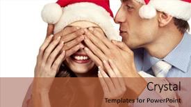  Presentation with eyes - Colorful presentation theme enhanced with secret santa - young man covering the eyes backdrop and a  colored foreground